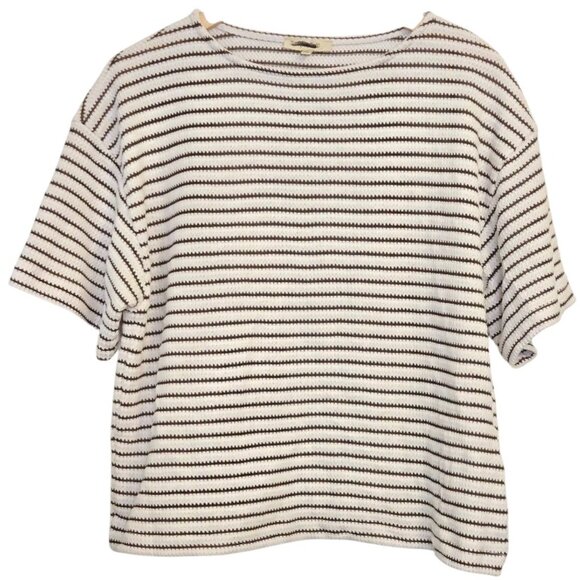 Madewell Textured Stripe Boxy Knit Top Cream Brown Size Medium - Picture 5 of 6